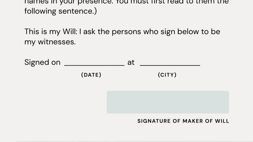 image of will with signature box