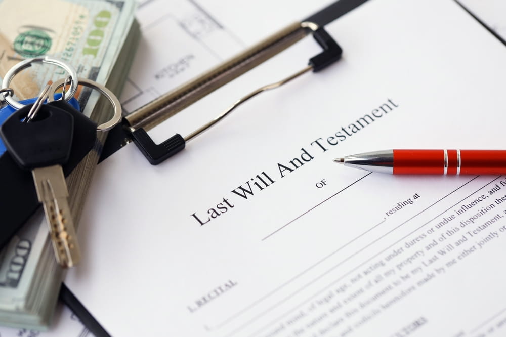 Last will and testament document with keys and cash for Otay Mesa probate and estate planning